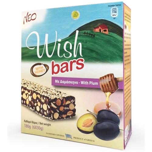 Wish Bars With Honey & Plum Μπάρα Αποξηραμένου Φρούτου & Ξηρών Καρπών με Μέλι & Δαμάσκηνο 6x30g - Δαμάσκηνο